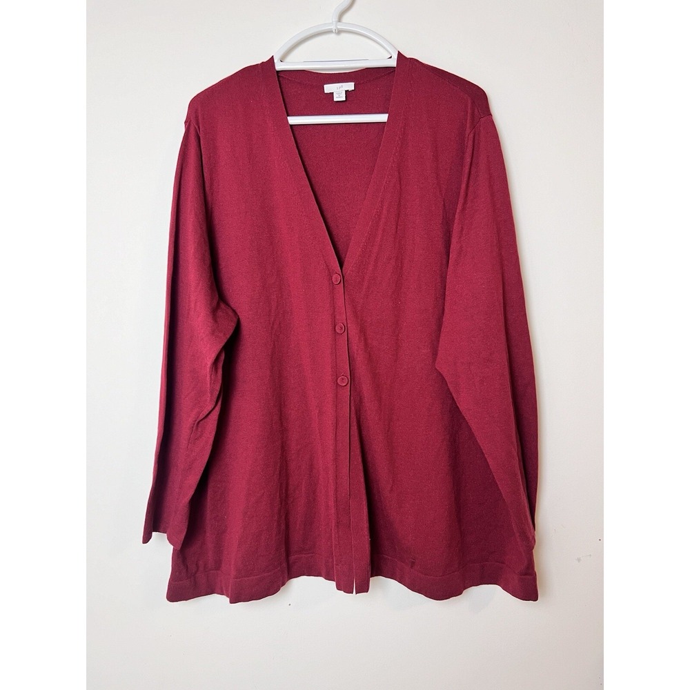 J Jill Cardigan Sweater Womens 3X Plus Red Wool‎ Blend Lightweight Lagenlook
